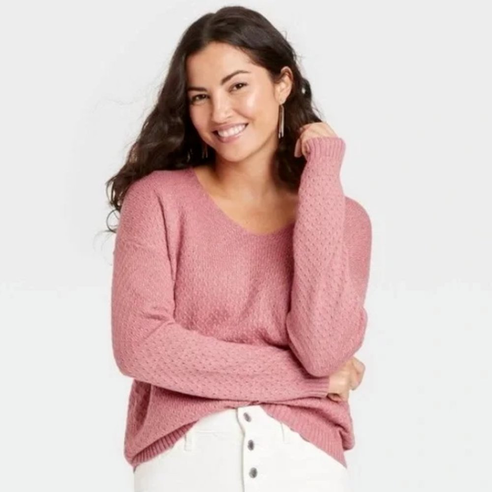KNOX ROSE WOMEN'S DEEP MAUVE LONG SLEEVE V-NECK SWEATER XXL NWT